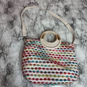 America & Beyond Ocean Upcycled Handwoven Tote white blue multicolor purse bag